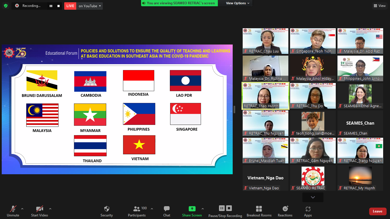 Diễn đàn giáo dục trực tuyến về “Các chính sách và giải pháp đảm bảo chất lượng dạy và học của giáo dục phổ thông ở Đông Nam Á trong Đại dịch COVID-19”
